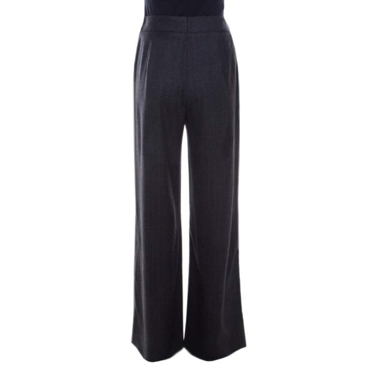 Pre Owned Escada Grey Contrast Broken Striped Stretch Wool High Waist Trousers M