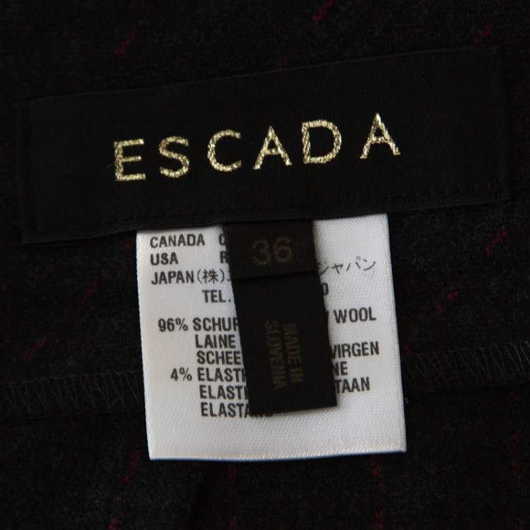 Pre Owned Escada Grey Contrast Broken Striped Stretch Wool High Waist Trousers M