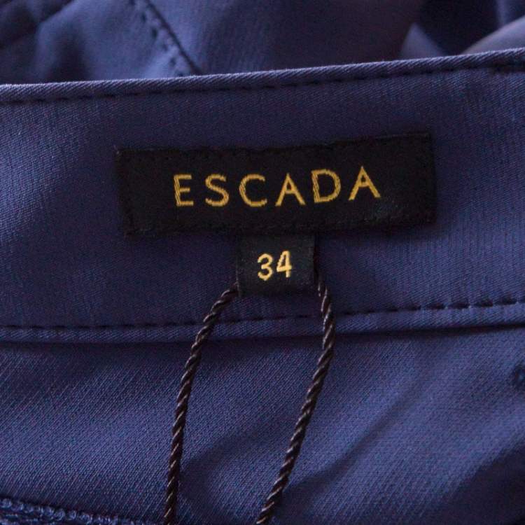 Pre Owned Escada Saphire Blue Stretch Crepe Tapered Tygan Trousers S