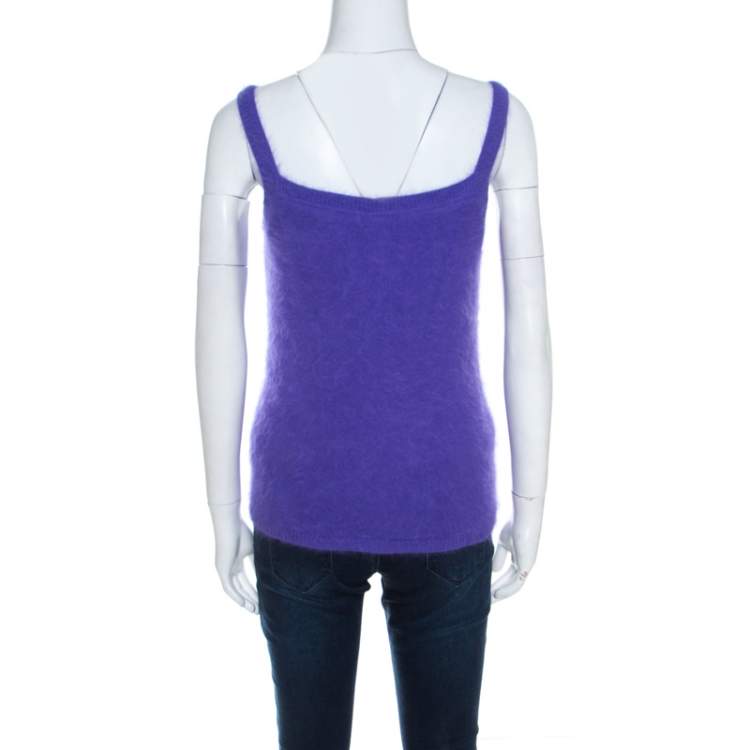 Pre Owned Escada Purple Angora Rib Knit Silk Lined Fuzzy Tank Top M