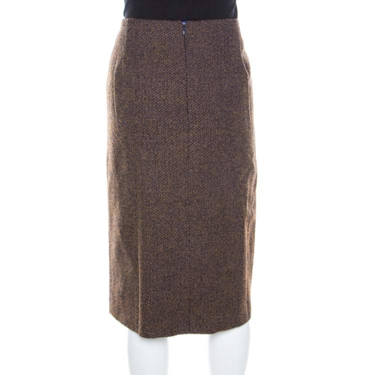 Pre Owned Escada Bicolora Wool and Alpaca Blend Textured Pencil Skirt L