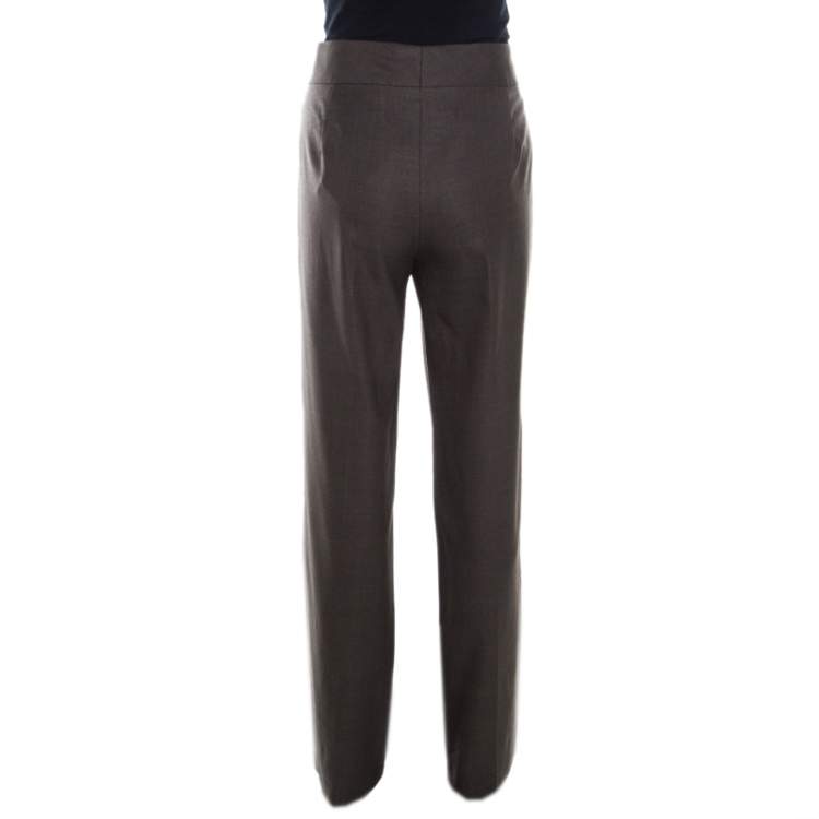 Pre Owned Escada Brown Wool and Silk Jacquard High Waist Wide Leg Trousers M
