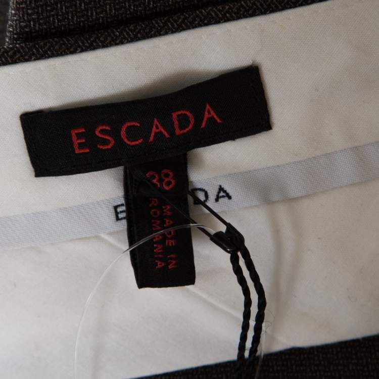 Pre Owned Escada Brown Wool and Silk Jacquard High Waist Wide Leg Trousers M