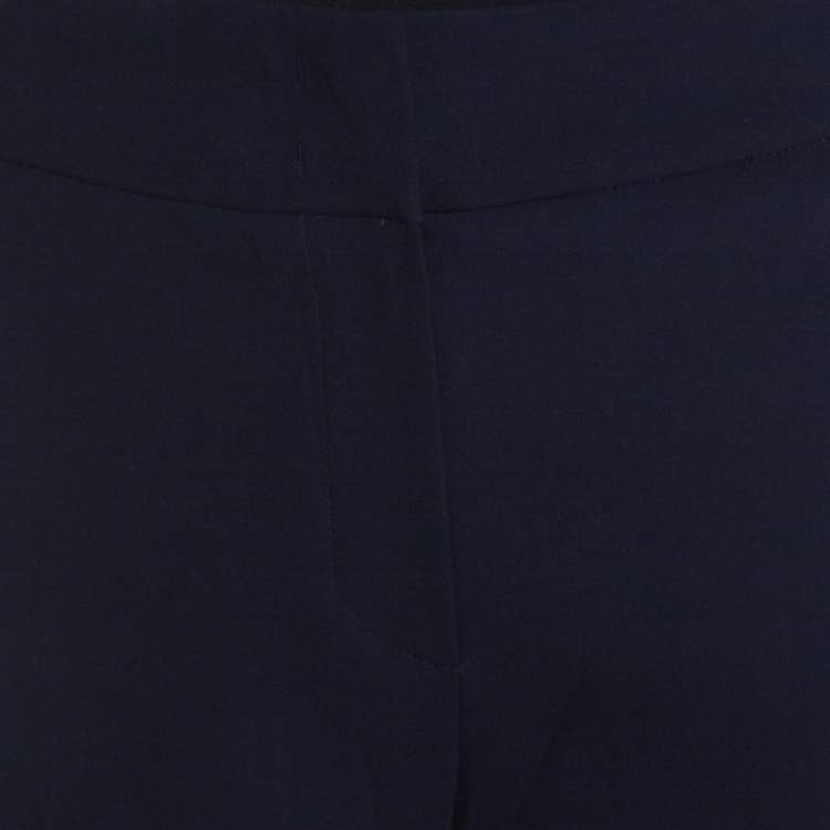 Pre Owned Escada Navy Blue Stretch Wool Crepe High Waist Tanja Trousers M 