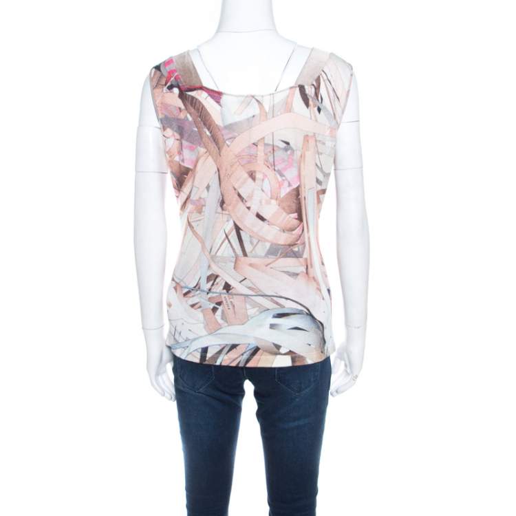 Pre Owned Escada Feather Brown Abstract Print Knit Sleeveless Socorro Blouse M