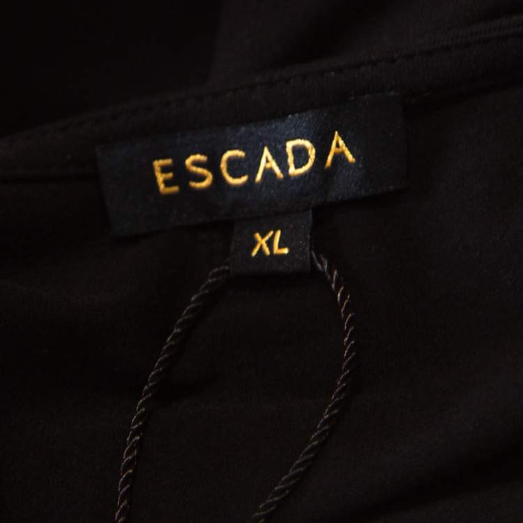 Pre Owned Escada Black Lace Overlay Jersey Crystal Embellished Scoop Neck Erbrou Top XL