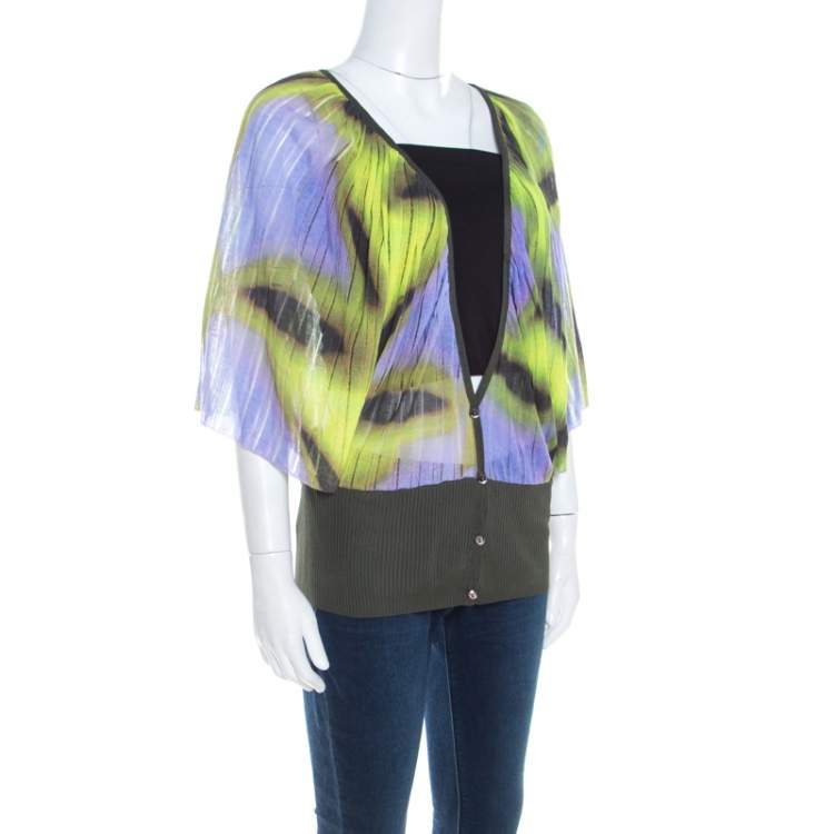Pre Owned Escada Multicolor Fantasy Print Knit Kimono Sleeve Cardigan L