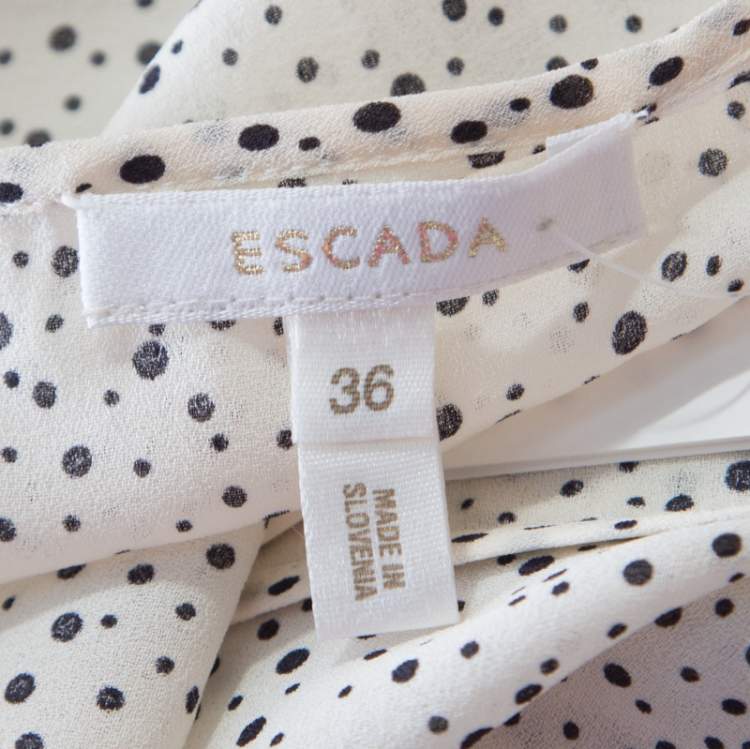 Pre Owned Escada Off White and Black Polka Dotted Silk Sleeveless Top M