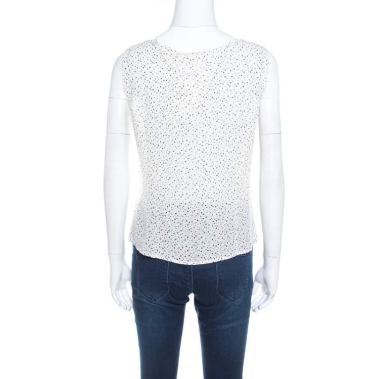 Pre Owned Escada Off White and Black Polka Dotted Silk Sleeveless Top M