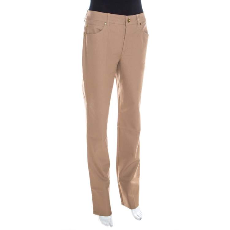 Pre Owned Escada Caramel Brown Stretch Denim High Rise Straight Leg Tessa Trousers M