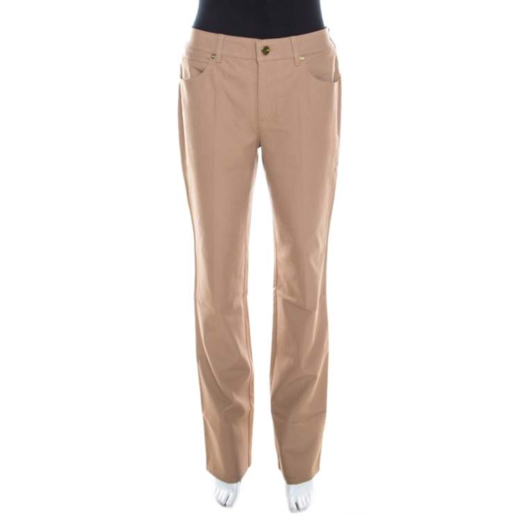 Pre Owned Escada Caramel Brown Stretch Denim High Rise Straight Leg Tessa Trousers M