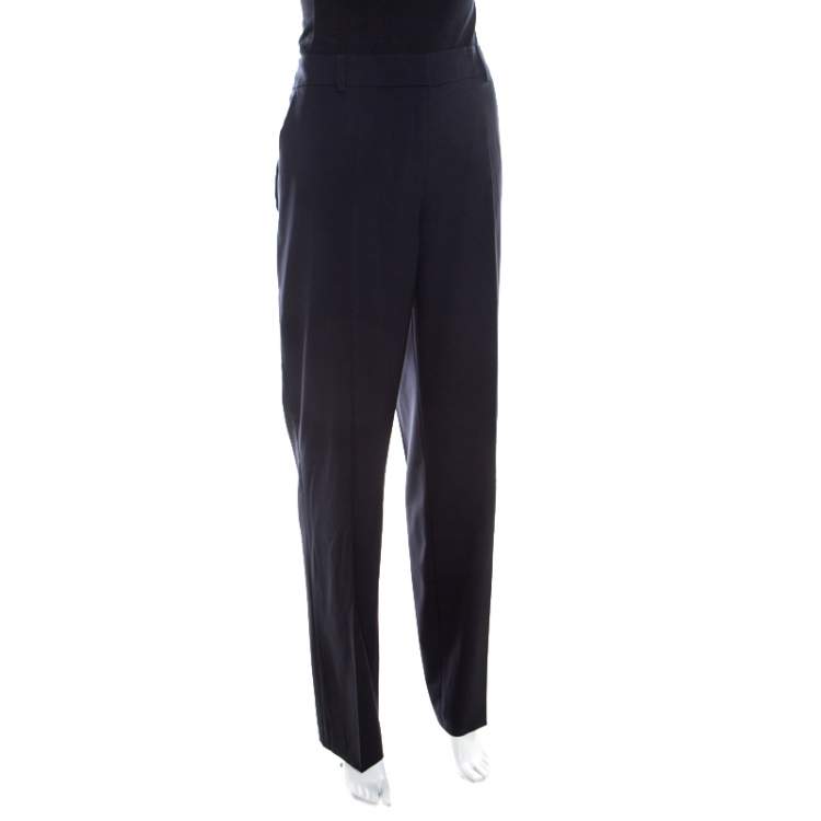 مملوكة مسبقًا Escada Navy Blue Wool Straight Leg Tzipora Formal Trousers M