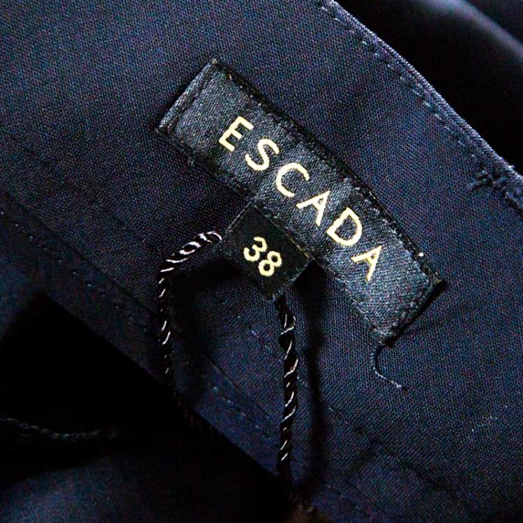 مملوكة مسبقًا Escada Navy Blue Wool Straight Leg Tzipora Formal Trousers M