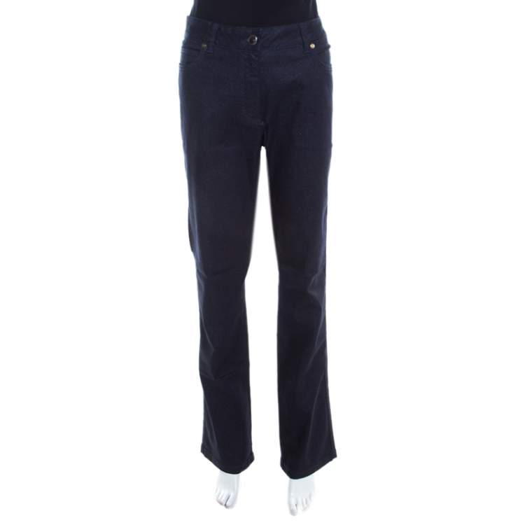 Pre Owned Escada Indigo Lurex Insert Denim Straight Leg Jeans XL 