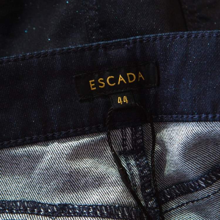 Pre Owned Escada Indigo Lurex Insert Denim Straight Leg Jeans XL 
