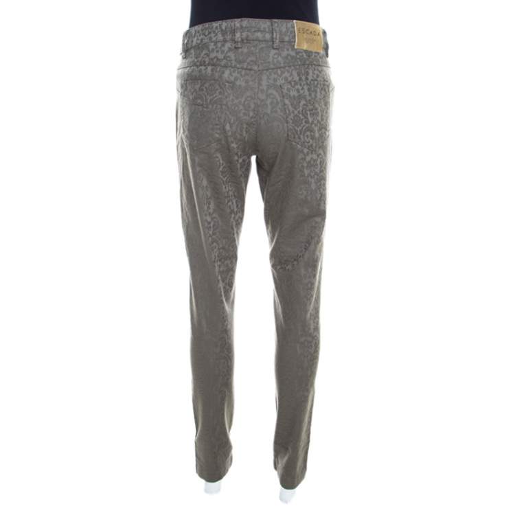 Pre Owned Escada Grey Floral Jacquard Stretch Denim Skinny Jeans M