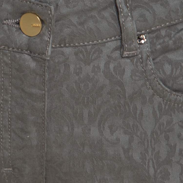 Pre Owned Escada Grey Floral Jacquard Stretch Denim Skinny Jeans M