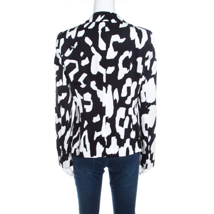 Pre Owned Escada Monochrome Abstract Printed Cotton Bariska Blazer M