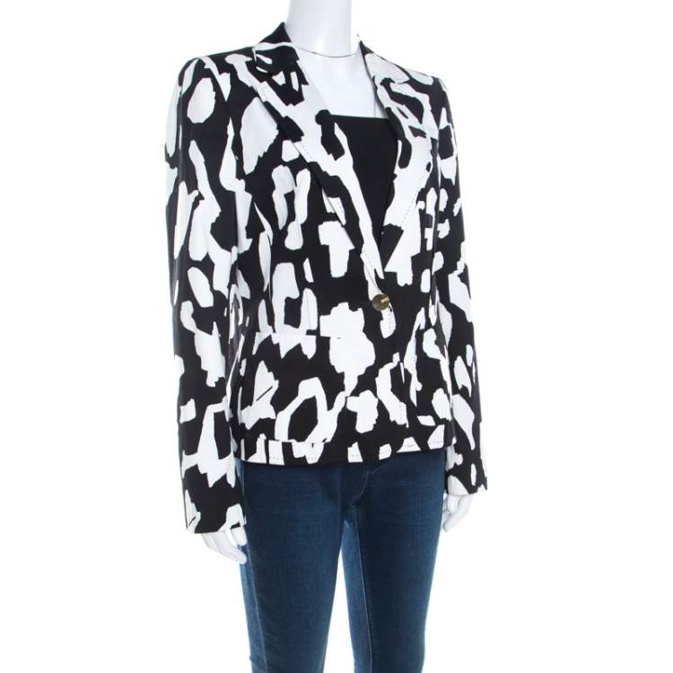 Pre Owned Escada Monochrome Abstract Printed Cotton Bariska Blazer M