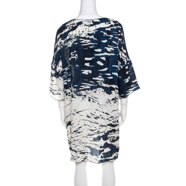 Pre Owned Escada Blue Fantasy Print Silk Asymmetric Hem Oversized Nurdan Tunic M
