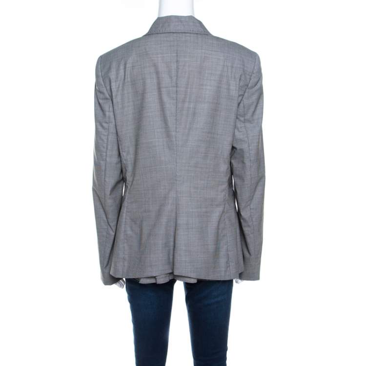 Pre Owned Escada Grey Houndstooth Wool Asymmetric Bibi Jacket L