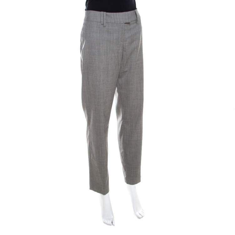 Pre Owned Escada Grey Stretch Wool Slit Detail Tapered Trousers M 