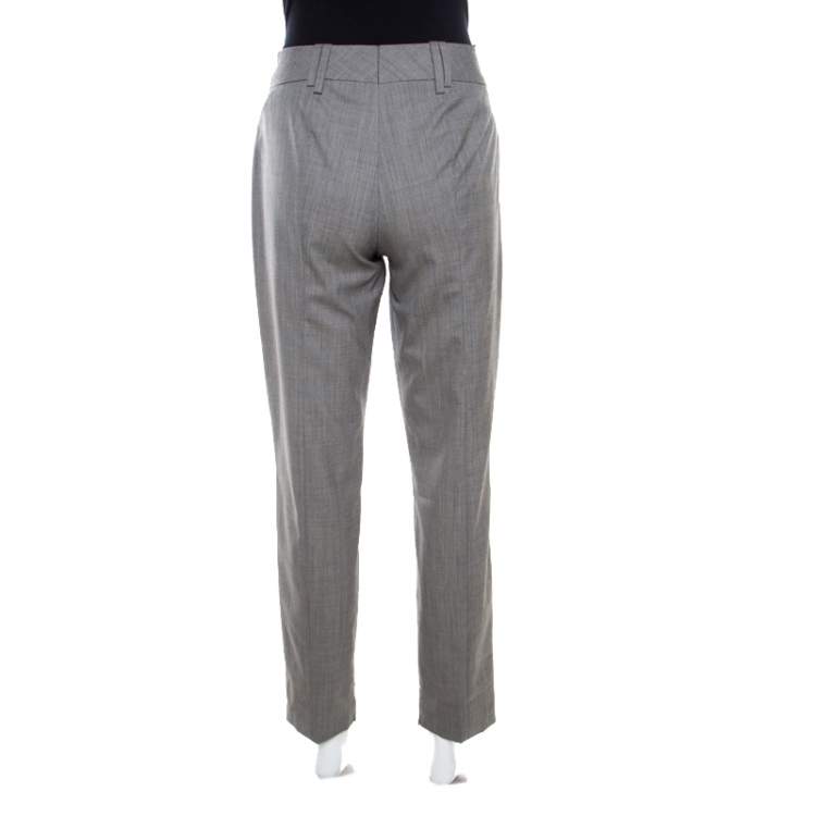 Pre Owned Escada Grey Stretch Wool Slit Detail Tapered Trousers M 