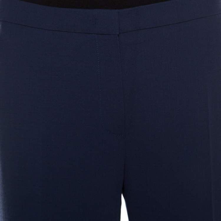 Pre Owned Escada Saphire Blue Wool Crepe High Waist Tovah Trousers S