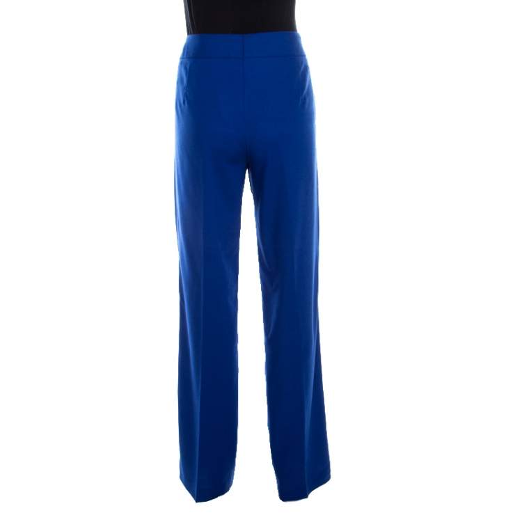 Pre Owned Escada Cobalt Blue Textured Wool and Silk High Waist Tanja Trousers M 