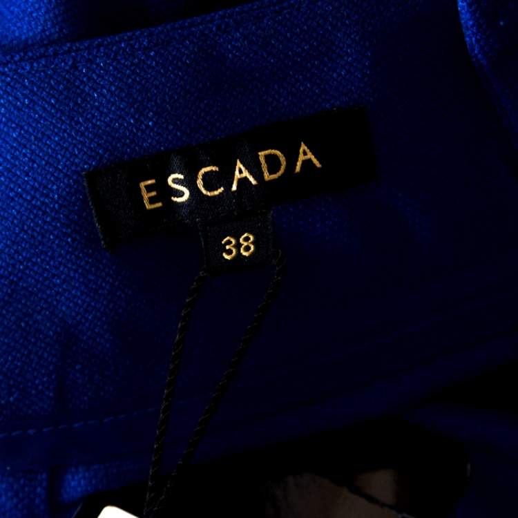 Pre Owned Escada Cobalt Blue Textured Wool and Silk High Waist Tanja Trousers M 