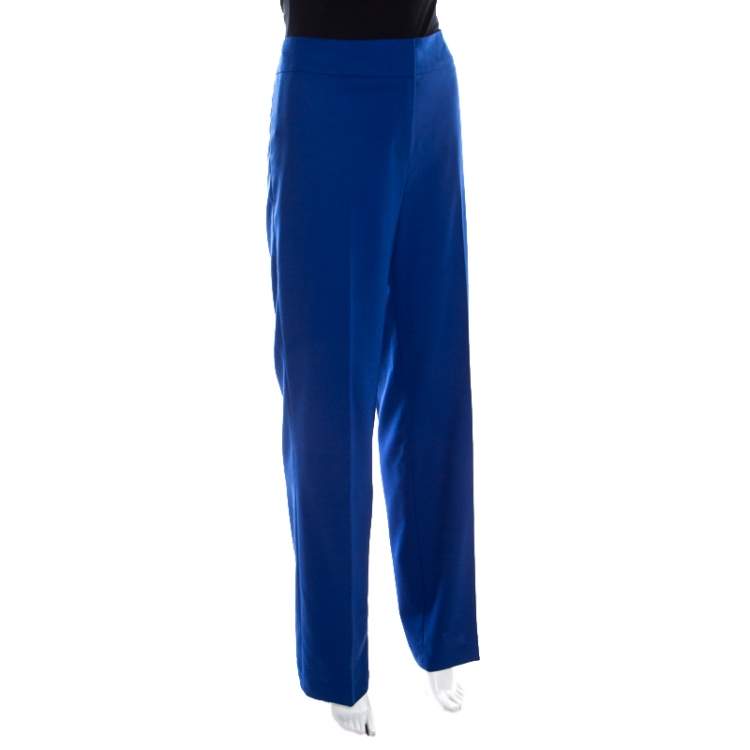 Pre Owned Escada Cobalt Blue Textured Wool and Silk High Waist Tanja Trousers L