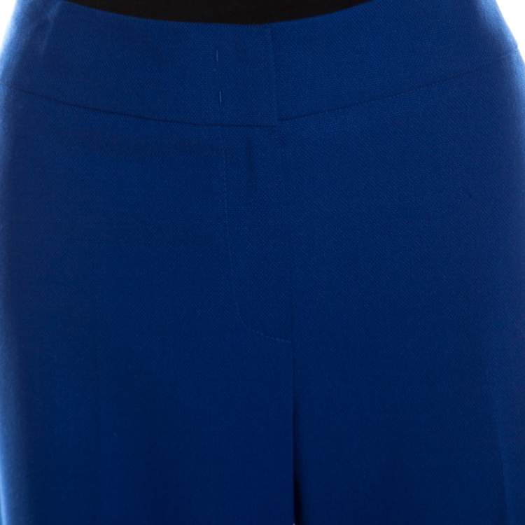 Pre Owned Escada Cobalt Blue Textured Wool and Silk High Waist Tanja Trousers L