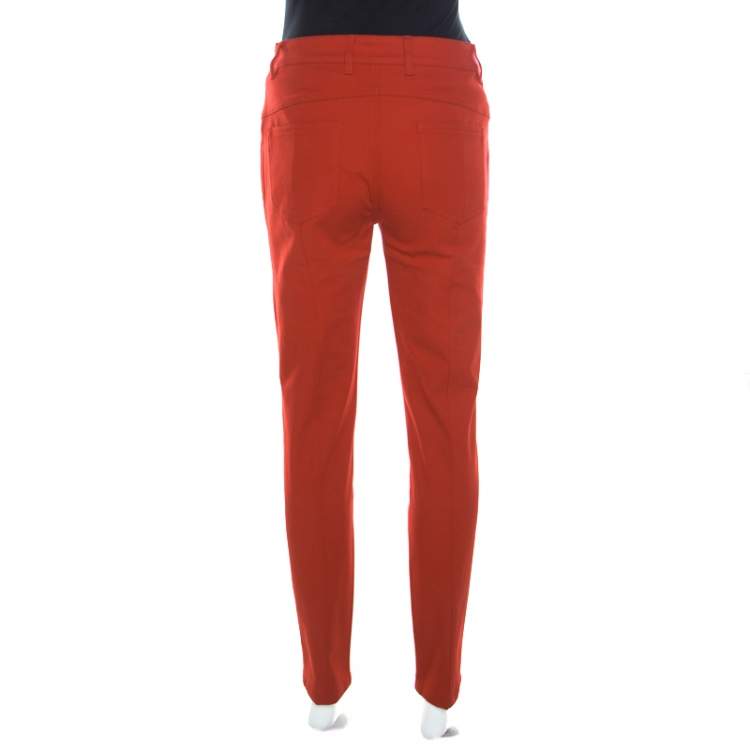 Pre Owned Escada Garnet Red Stretch Denim Teresa Straight Leg Jeans S
