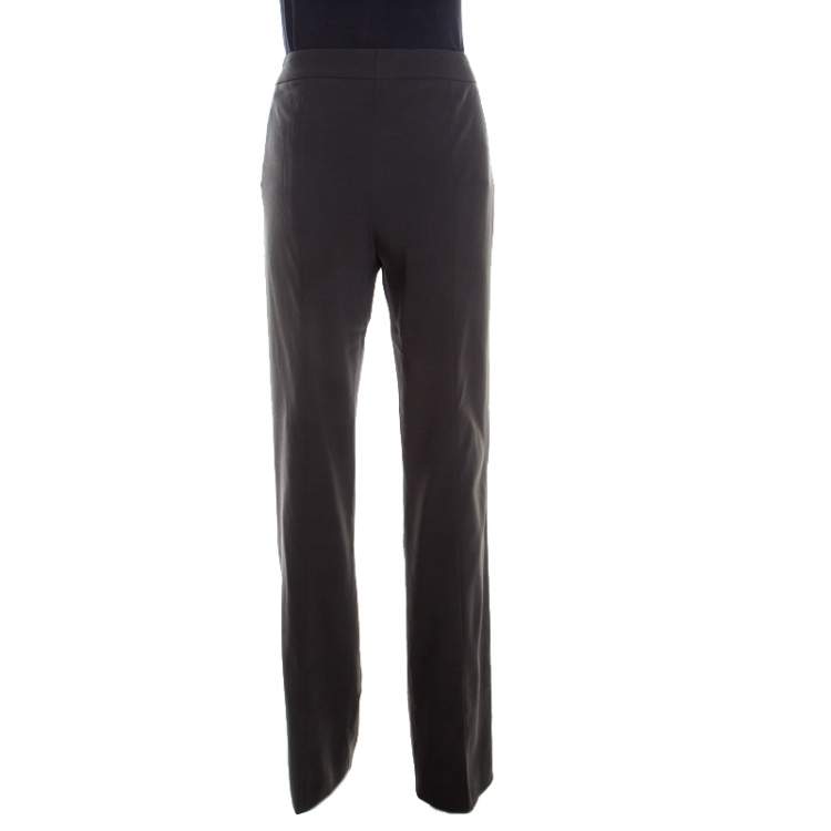 Pre Owned Escada Forest Green Wool Crepe Pintuck Detail High Waist Tesli Trousers M  