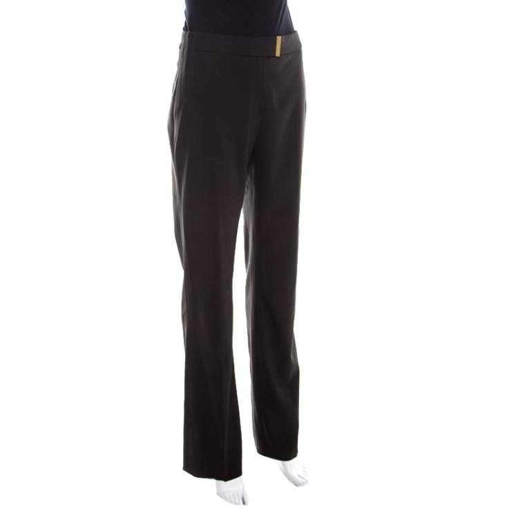 Pre Owned Escada Forest Green Wool Crepe Pintuck Detail High Waist Tesli Trousers M  