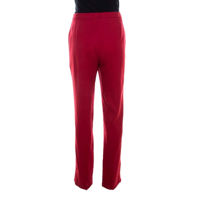 Pre Owned Escada Ruby Red Wool Crepe High Waist Tovah Trousers M