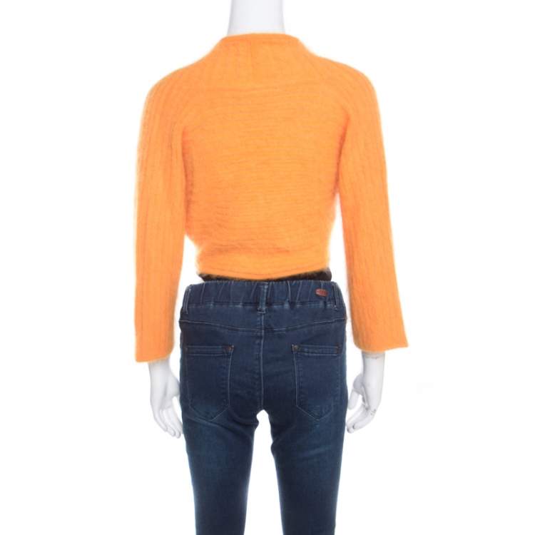 Pre Owned Escada Mustard Yellow Angora Rib Knit Fuzzy Bolero M