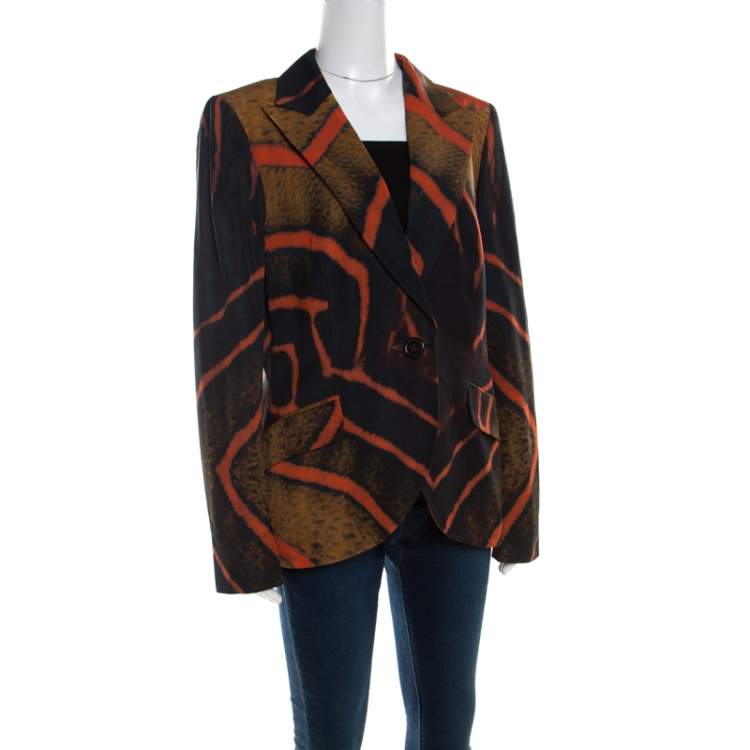 Pre Owned Escada Multicolor Fantasy Print Cotton Blend Single Button Buella Blazer L