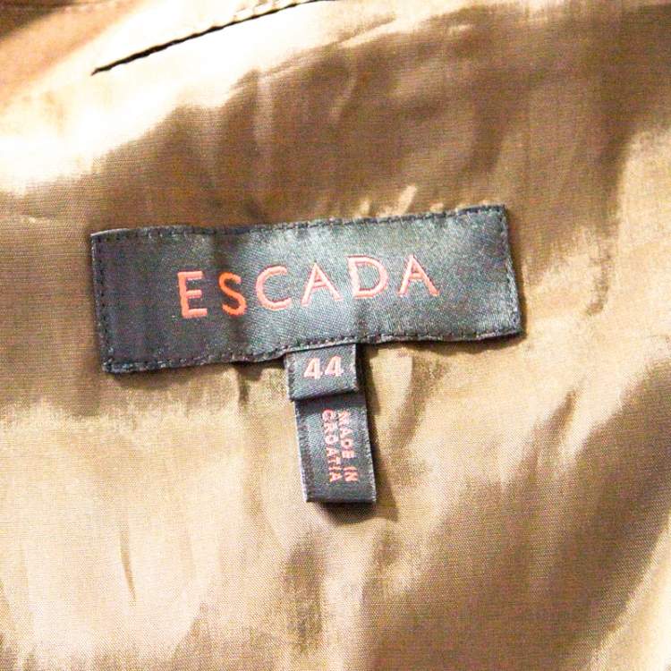 Pre Owned Escada Military Green Cotton Topstitch Detail Button Front Blazer XL