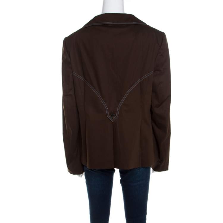 Pre Owned Escada Military Green Cotton Topstitch Detail Button Front Blazer XL