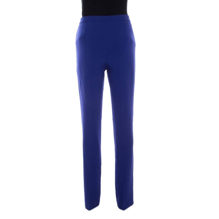 Pre Owned Escada Bluebell Blue Crepe High Waist Tovah Trousers M