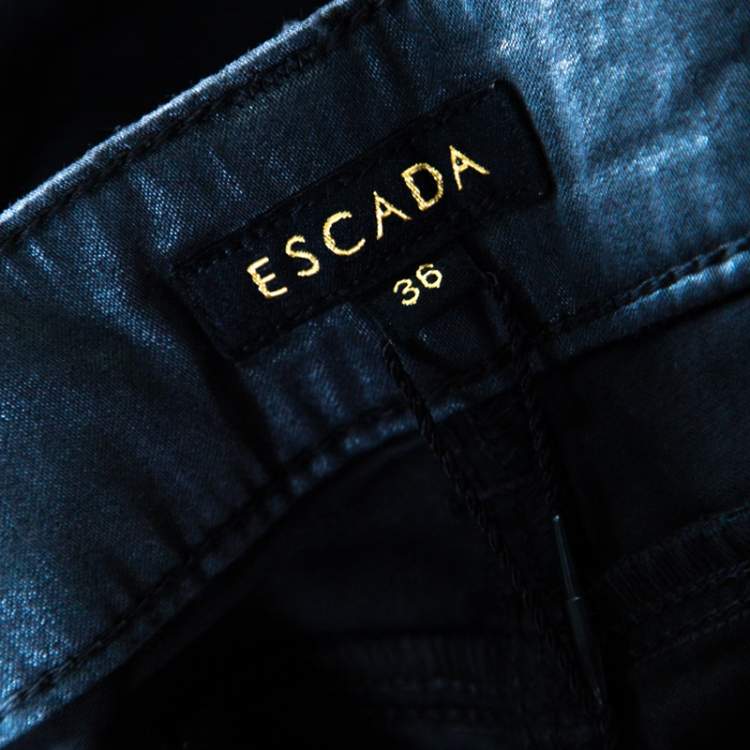 Pre Owned Escada Grey Coated Stretch Denim Straight Leg Jeans M
