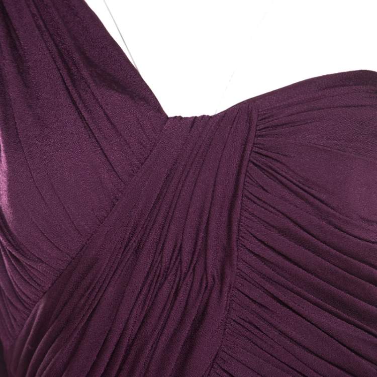 مملوكة مسبقًا Escada Aubergine Draped Bodice Detail Asymmetric Sleeve Corsagenkleid Sheath Dress M