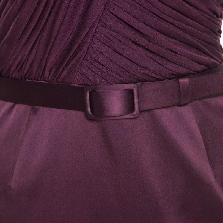 مملوكة مسبقًا Escada Aubergine Draped Bodice Detail Asymmetric Sleeve Corsagenkleid Sheath Dress M