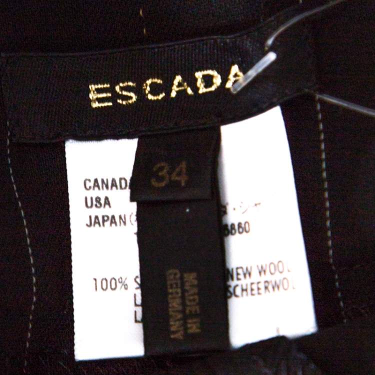 Pre Owned Escada Black Pinstriped Wool Embellished High Waist Detail Trousers S
