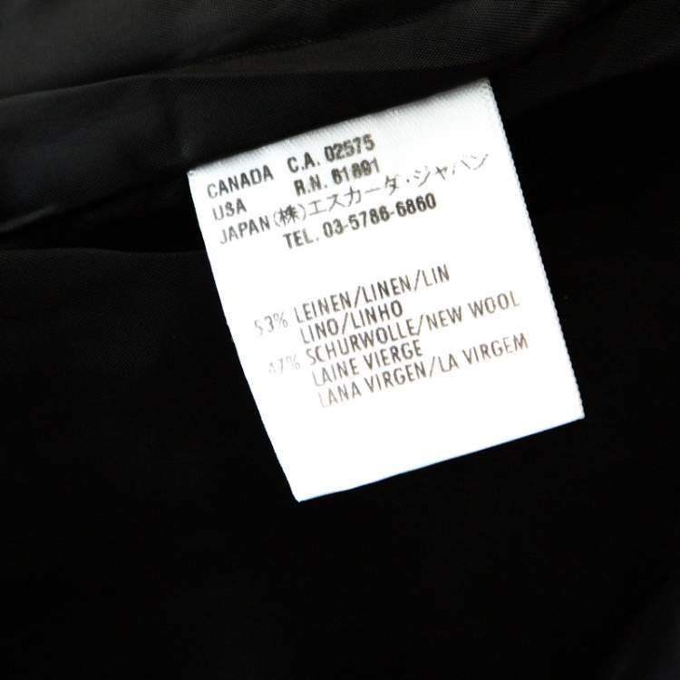 Pre Owned Escada Grey Herringbone Linen Wool Pleat Detail Button Front Blazer L