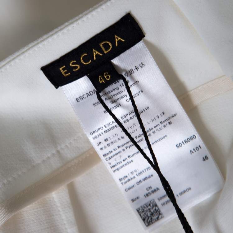 Pre Owned Escada White Stretch Cotton Embellished Waist Detail Cropped Tonikka Pants XL