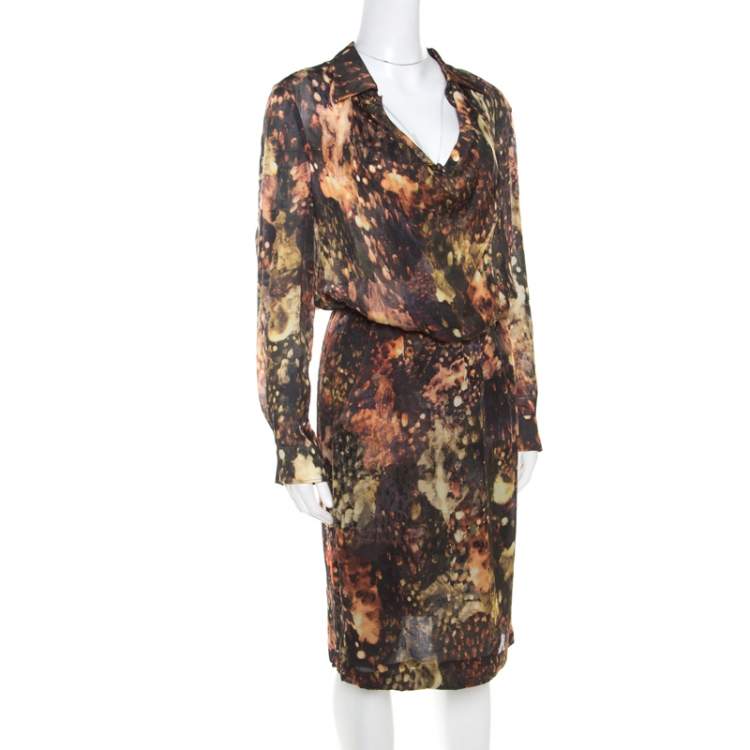 Pre Owned Escada Multicolor Fantasy Print Silk Wrap Bodice Davanee Shirt Dress M