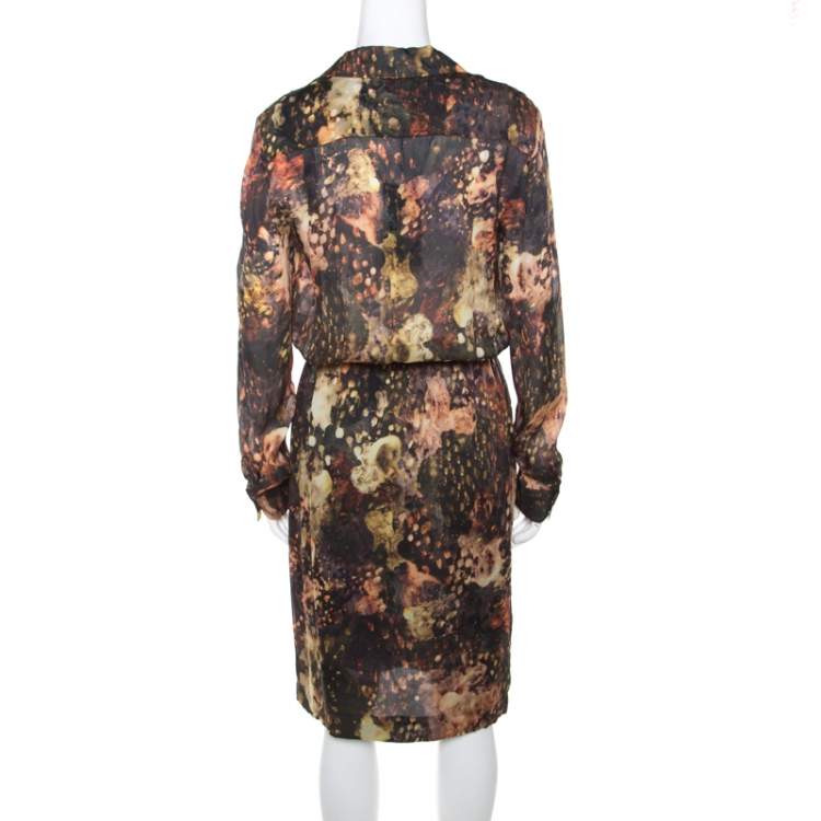 Pre Owned Escada Multicolor Fantasy Print Silk Wrap Bodice Davanee Shirt Dress M