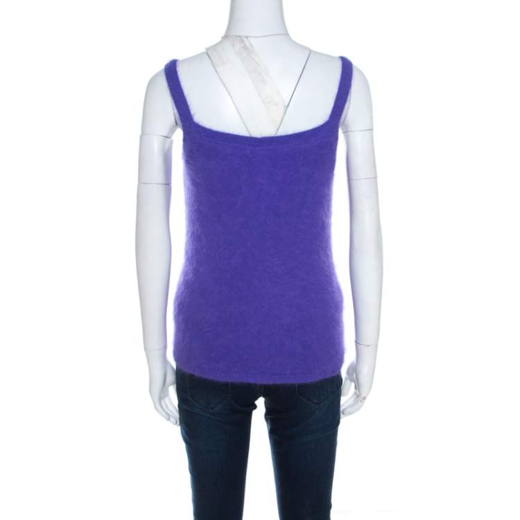 Pre Owned Escada Purple Angora Rib Knit Silk Lined Fuzzy Tank Top M